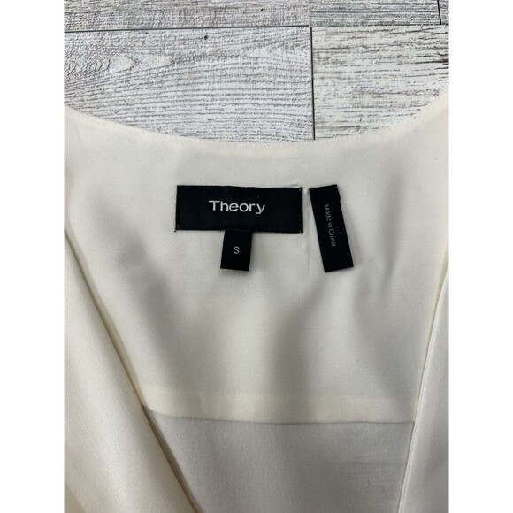 Theory "Jastrid" 100% silk Ivory ruffle front V neck pullover blouse Top Small - Picture 7 of 7